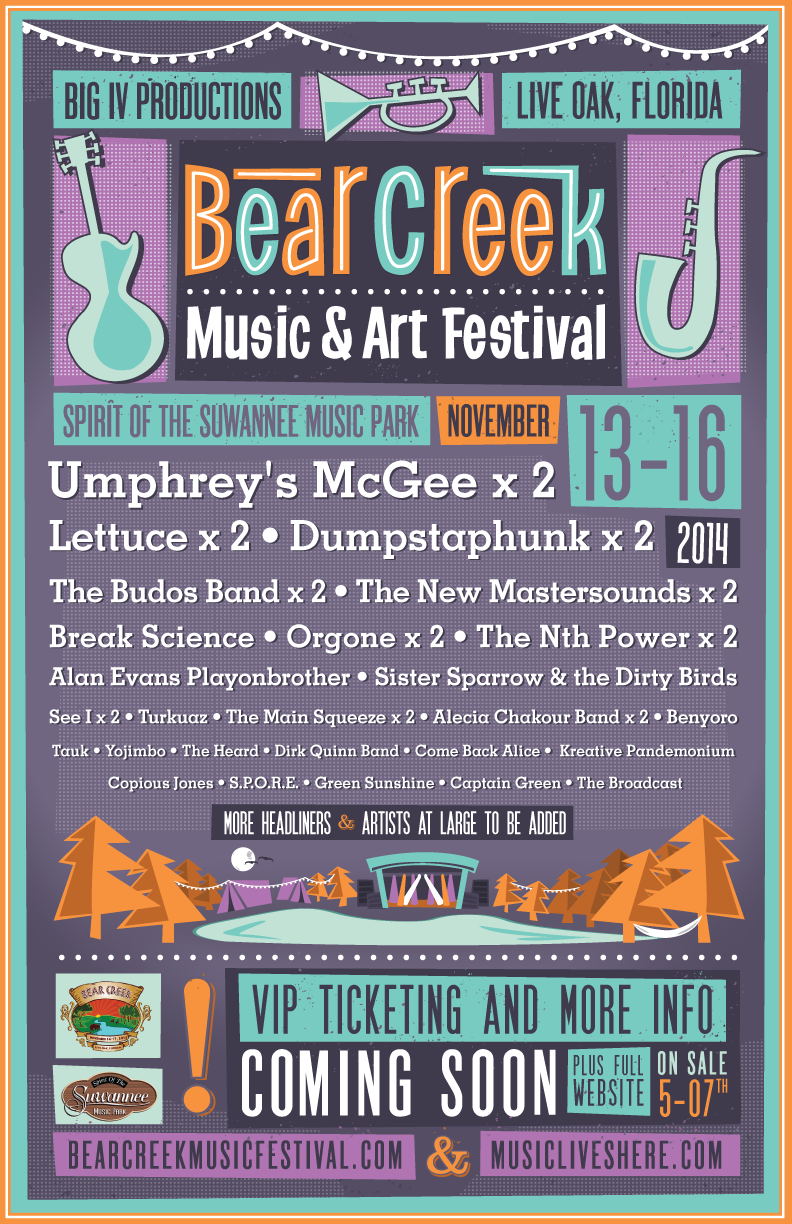 BEAR CREEK MUSIC & ART FESTIVAL ANNOUNCES 2014 INITIAL LINE-UP