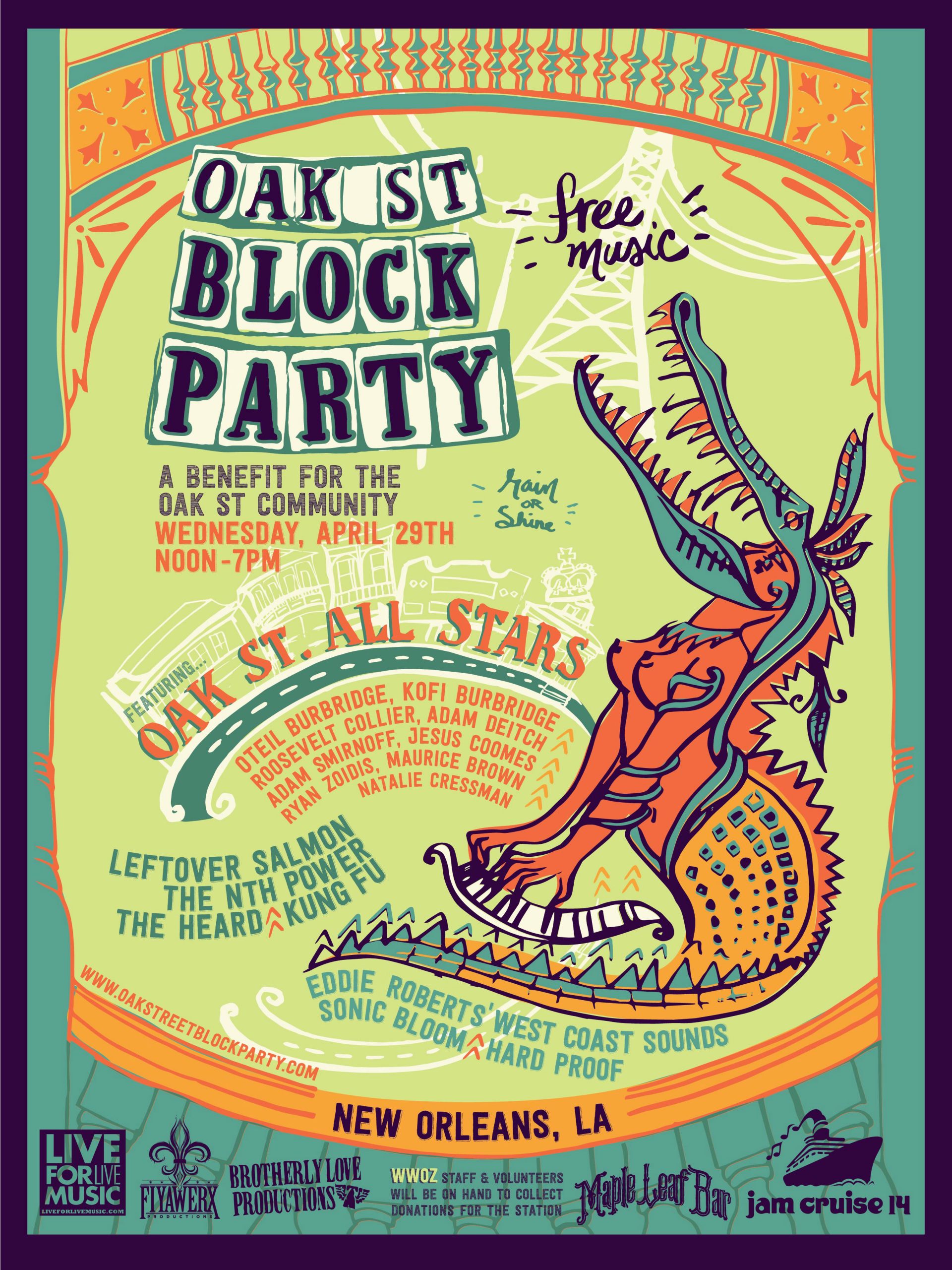 Second Annual Oak Street Block Party April 29 | FREE Music Festival During Jazzfest Benefiting the Local Community