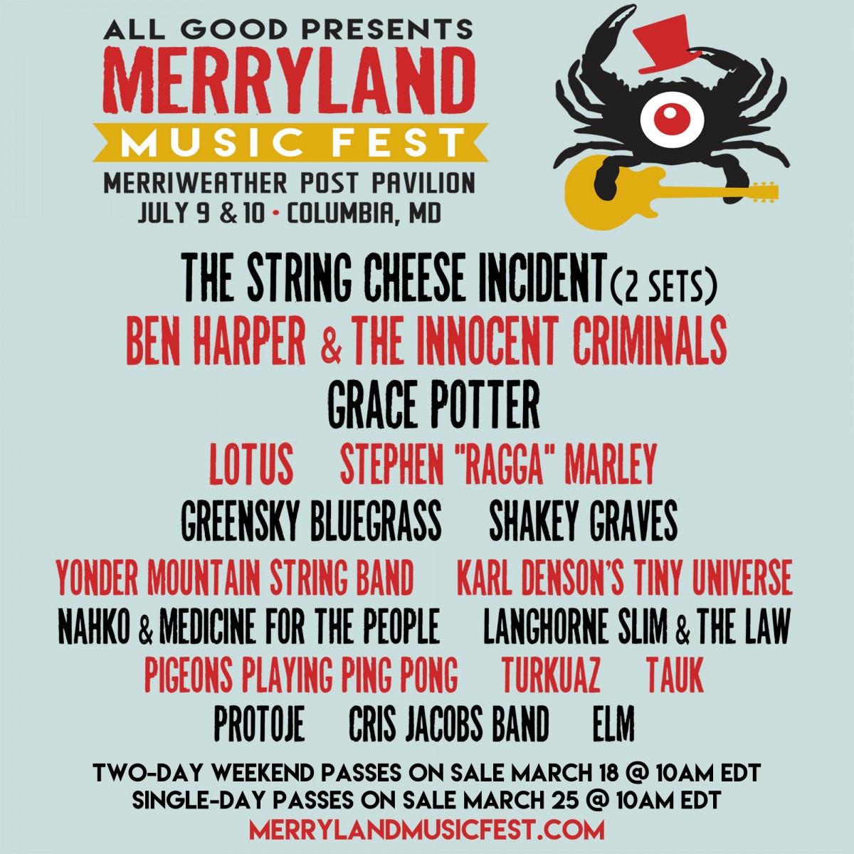 Inaugural Merryland Music Fest Brings Ben Harper & The Innocent Criminals, The String Cheese Incident & many more July 9&10