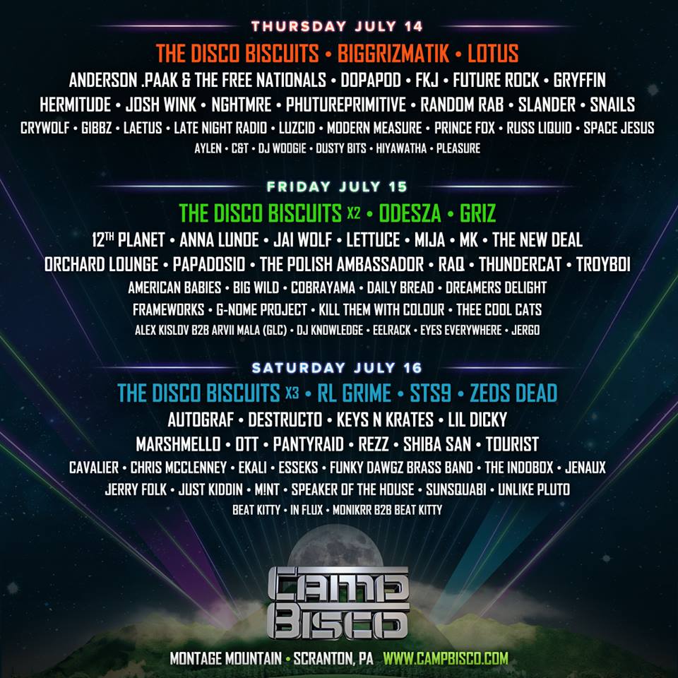 Camp Bisco Preview, July 14-16, 2016, Montage Mountain, PA