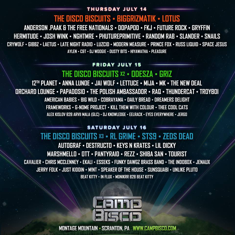 Camp Bisco Preview, July 14-16, 2016, Montage Mountain, PA