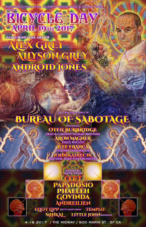 Preview: Bicycle Day with Alex & Allyson Grey, Android Jones, Papadosio in San Francisco